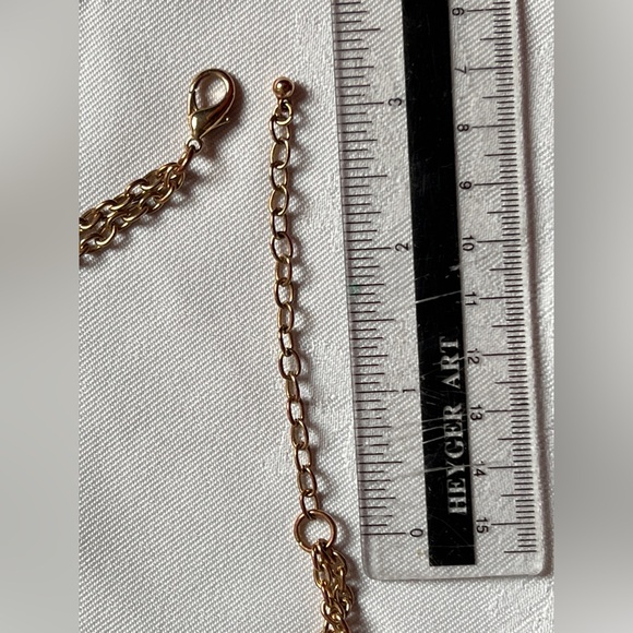 Vintage Art Deco Green cabochon Bubbles Necklace rhinestone spacer double golden - Picture 10 of 10